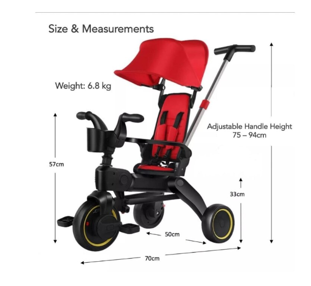 Tricicleta 4IN 1, At Performance, Centura Prindere, Bara Protectie, Piele ecologica, Suport Pahar, Pedale Detasabile, 6 luni+, Rosu / Negru